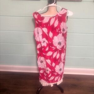 Vintage 1960s Red Floral Cotton Sheath Dress | Size 10
